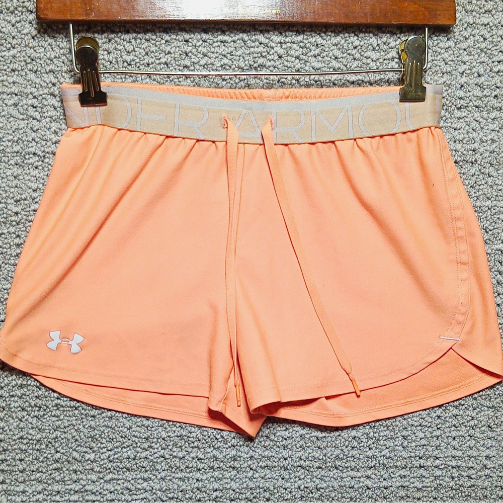 #F11-Under Armour HeatGear Women's Loose Drawstring Athletic Shorts Peach XS